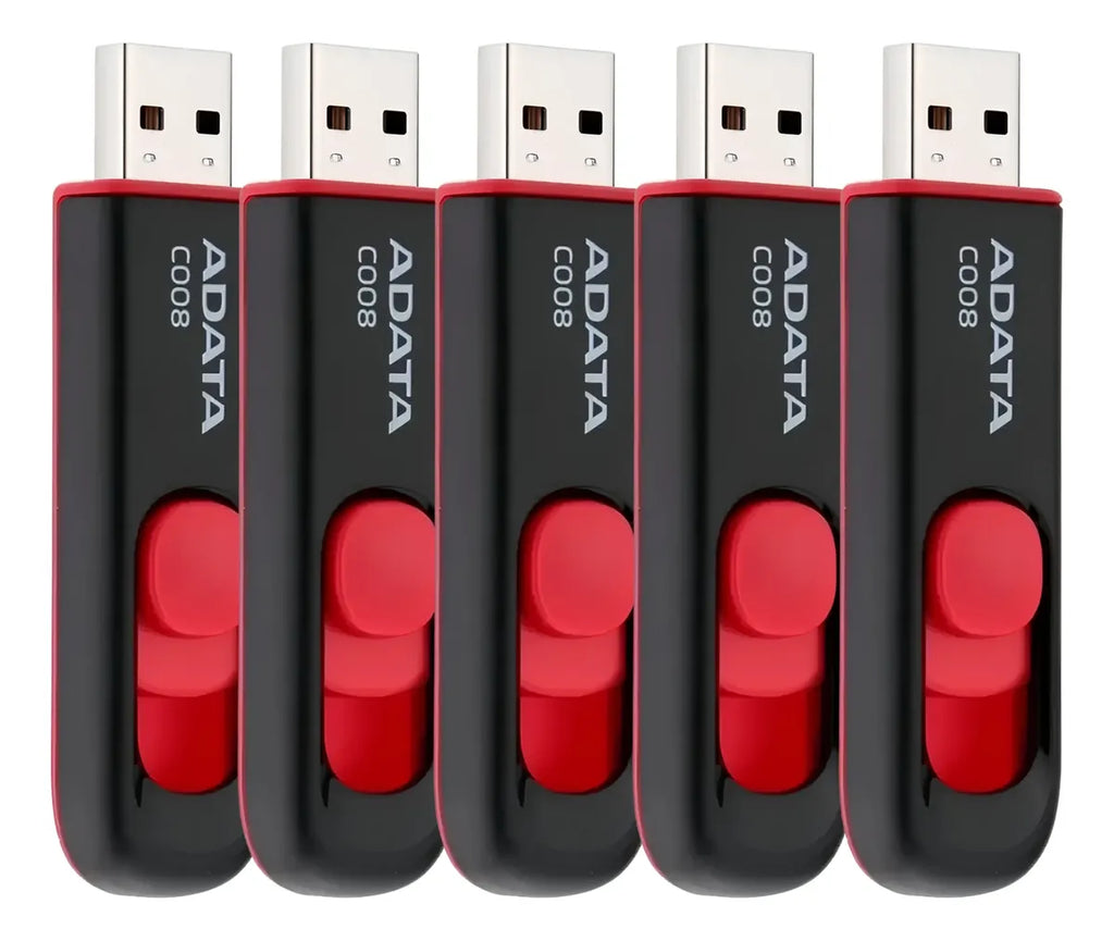Kit 5 Memorias Usb Adata C008 32gb Retráctil 2.0 Negro Rojo