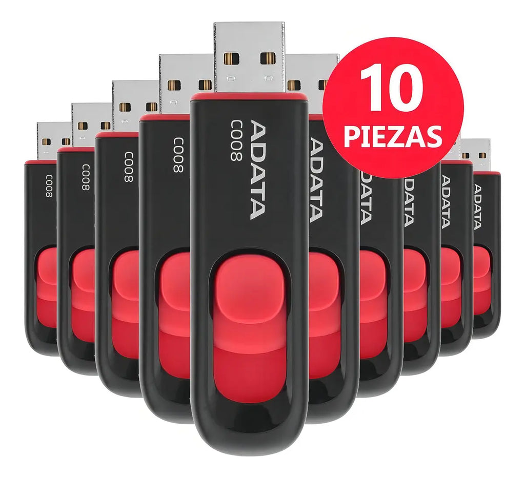 Kit 10 Memorias Usb 32 Gb Adata Ac008 2.0 Negro Y Rojo Color Negro/rojo