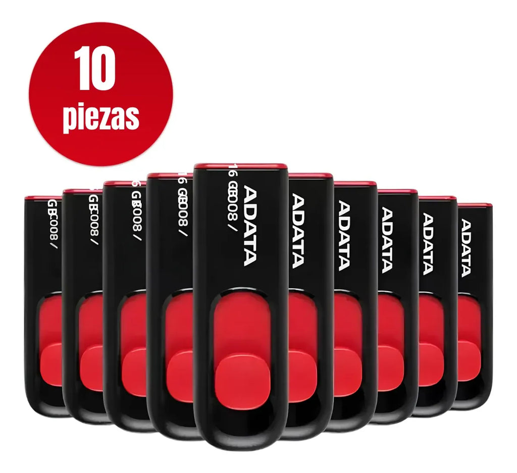 10 Memoria Usb Adata 16gb Ac008-16g-rkd Usb-a 2.0 Negro Rojo