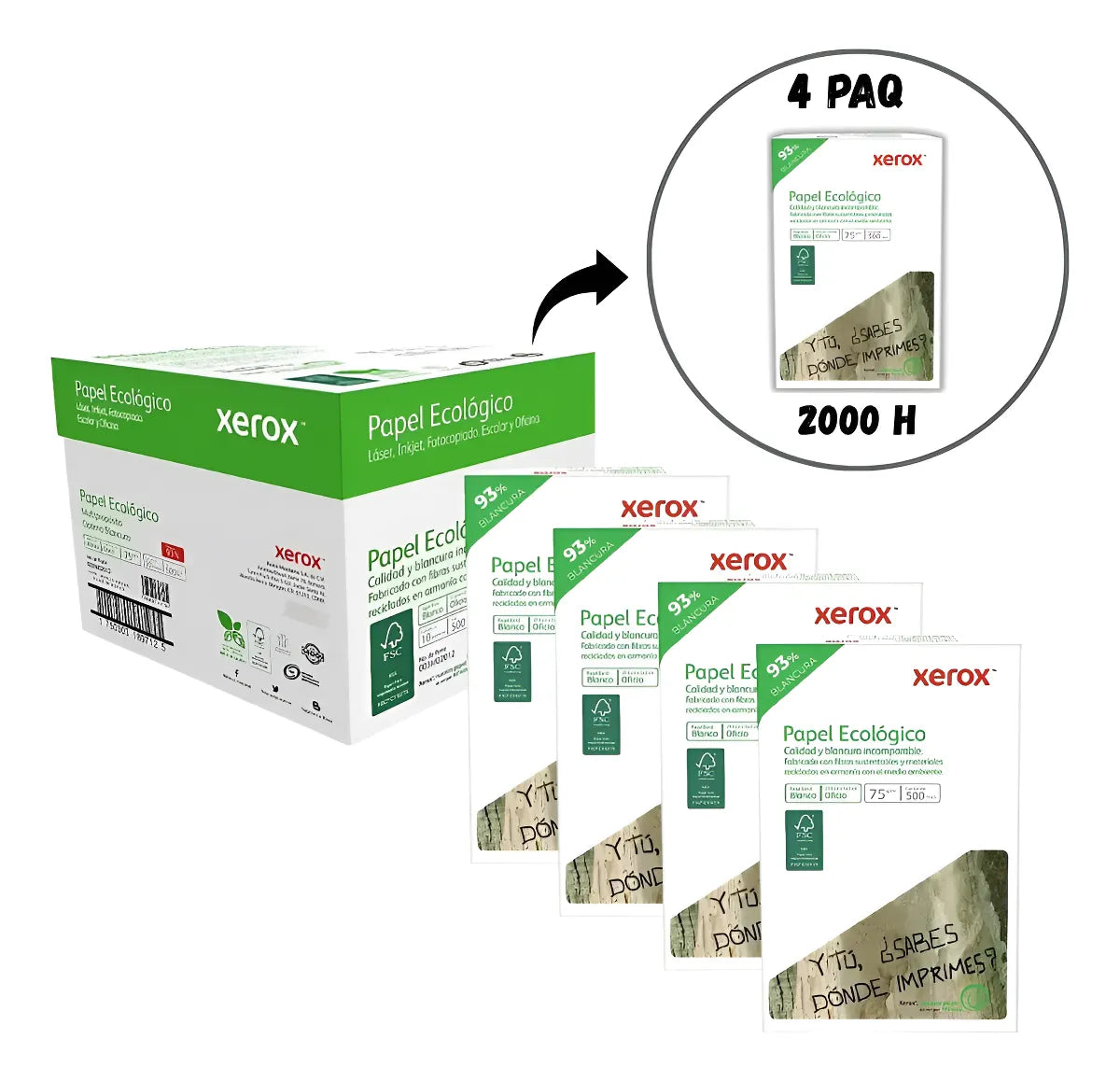 Papel Xerox Ecologico Oficio 75g Caja Con 2000 Hojas 4 Resma