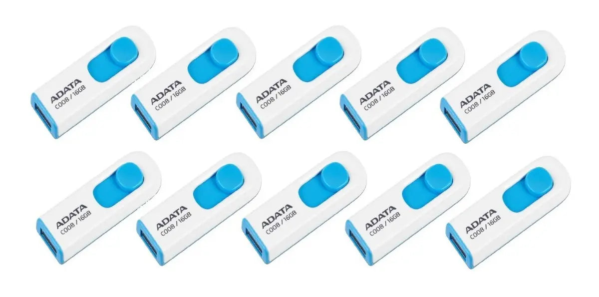 Kit 10 Memoria Usb 16gb Adata Ac008 2.0 Blanco Y Azul Color Blanco/azul Liso