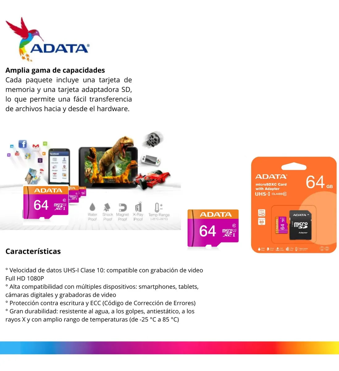 Tarjeta De Memoria Adata Ausdx64guicl10-ra1 Microsd 64 Gb