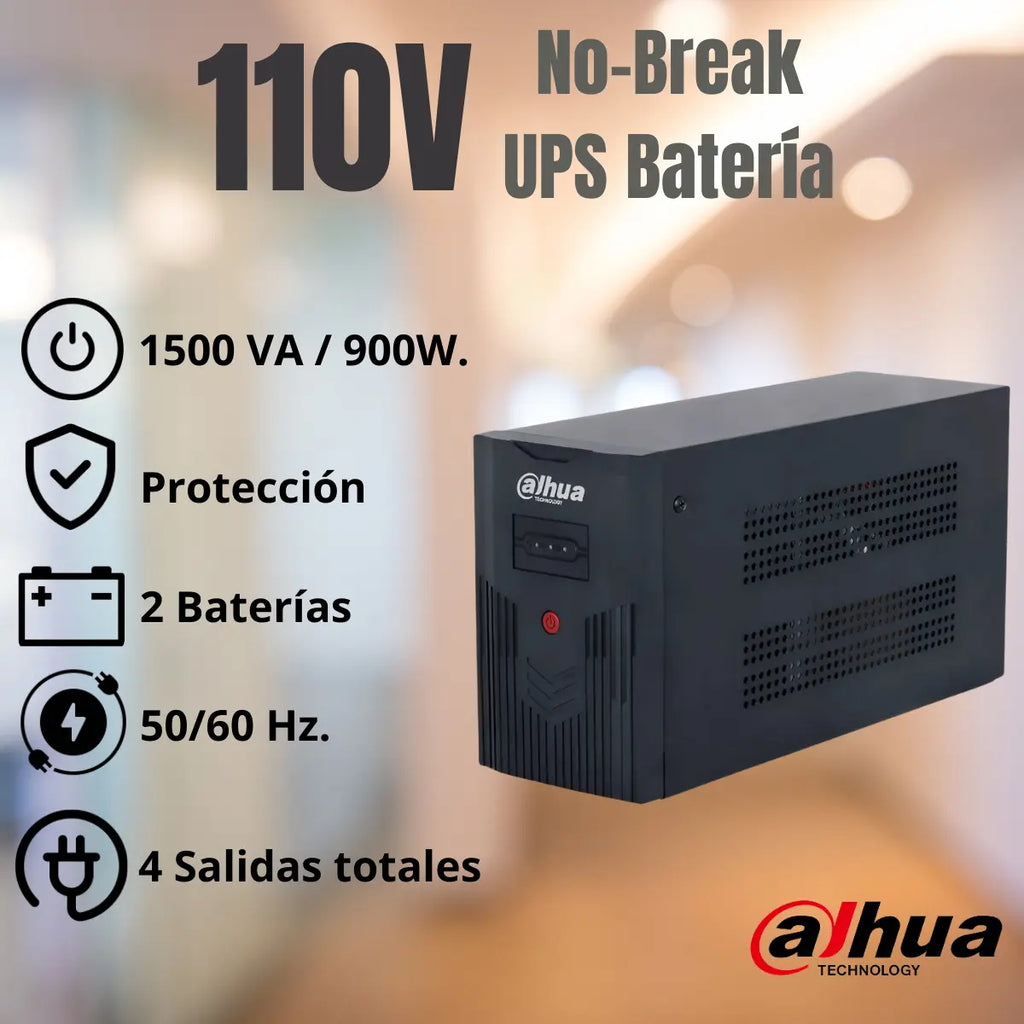 Dahua Regulador No Break 1500va 900w Dh-pfm350-900-a Ups Con Bateria Respaldo Color Negro.