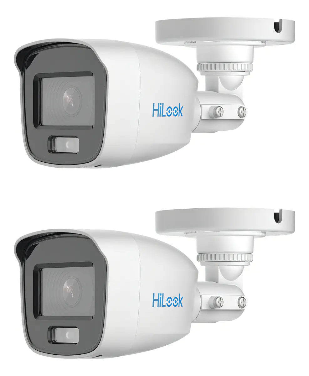 Kit 2 Hilook Cámara De Seguridad Con Microfono Integrado Bala Turbohd 2 Mp Con Imagen A Color 24/7 Colorvu Lite Protección Ip66 Para Uso Exterior + 20 Mts De Luz Blanca Blanco