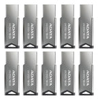 Kit 10 Memoria USB Adata UV250 AUV250-16G-RBK 16GB 2.0 Liso Plateado
