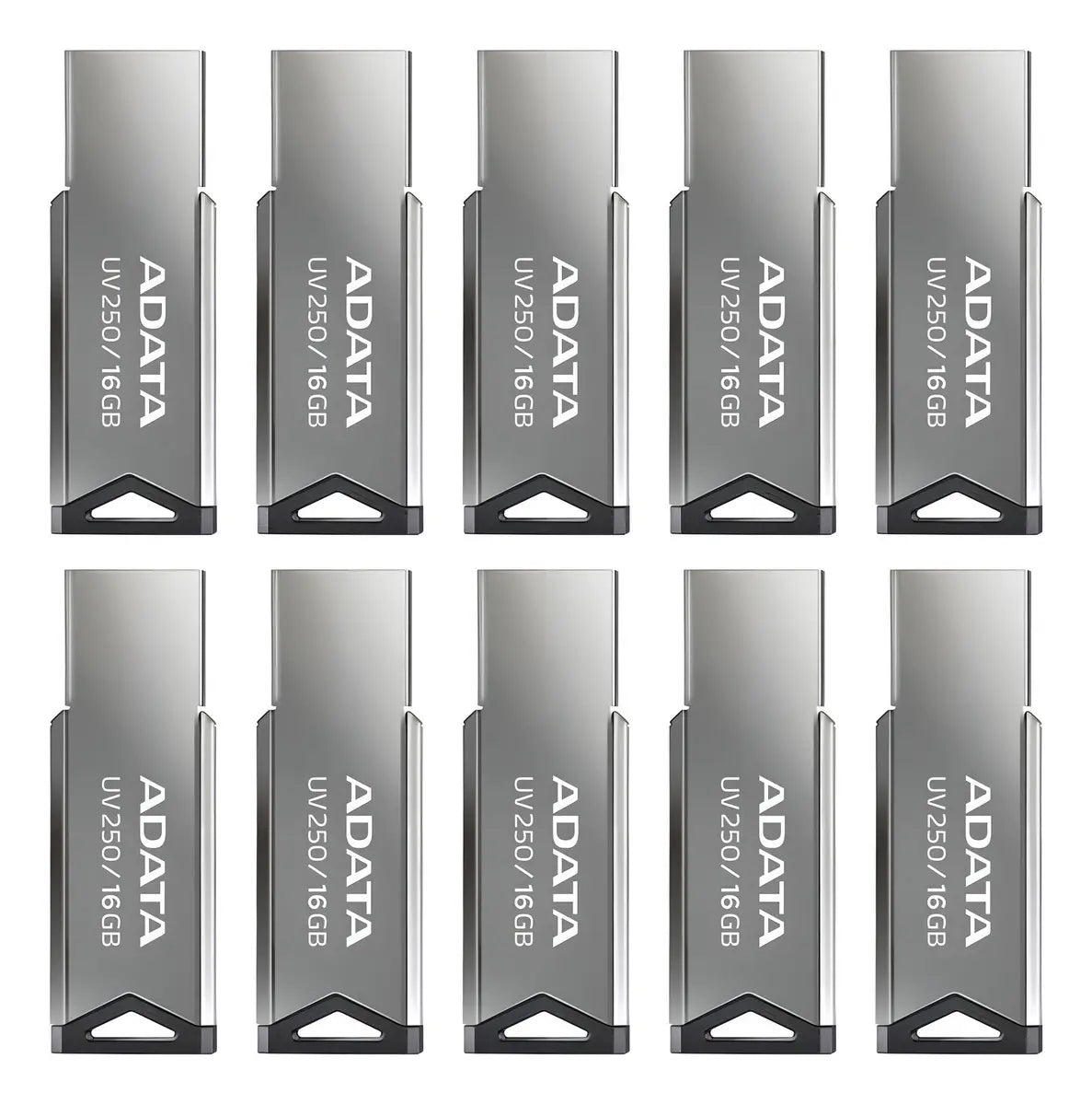 Kit 10 Memoria USB Adata UV250 AUV250-16G-RBK 16GB 2.0 Liso Plateado