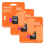 3 Tarjeta De Memoria Adata Ausdx64guicl10-ra1 Microsd 64 Gb