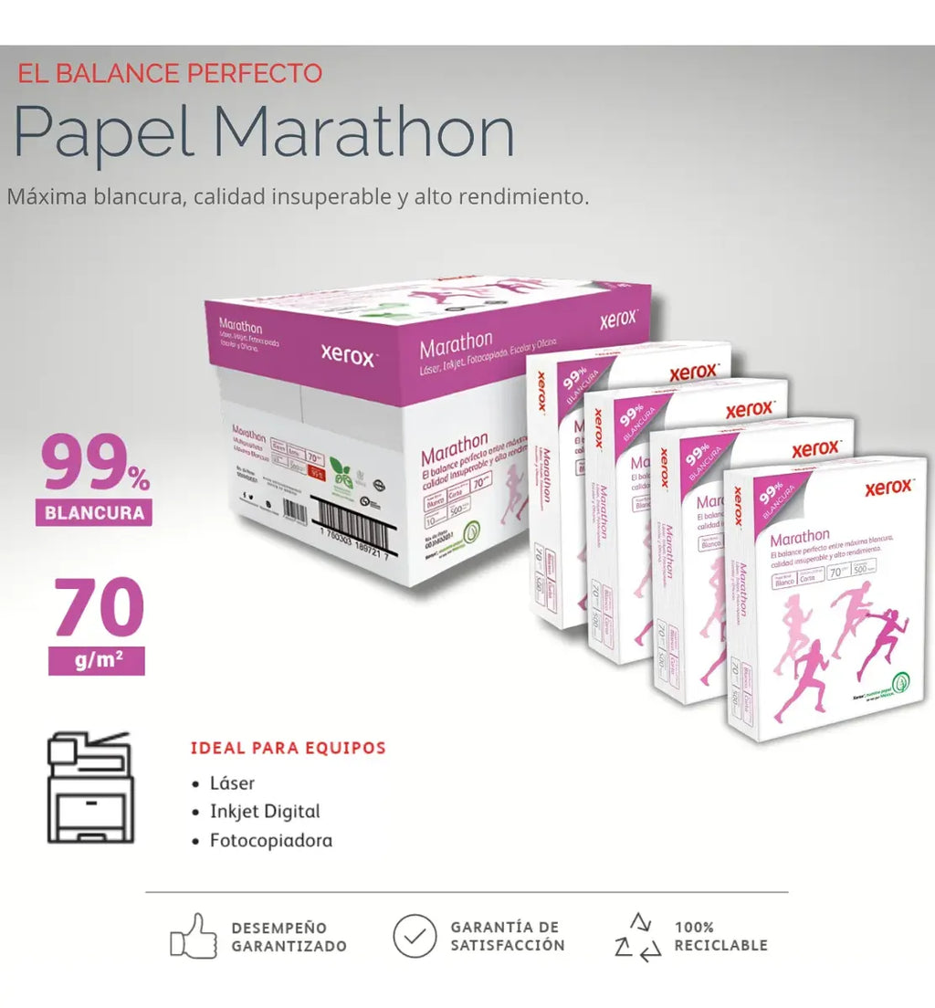 Papel Xerox Marathon Blanco Tamaño Carta Caja Con 2000 Hojas
