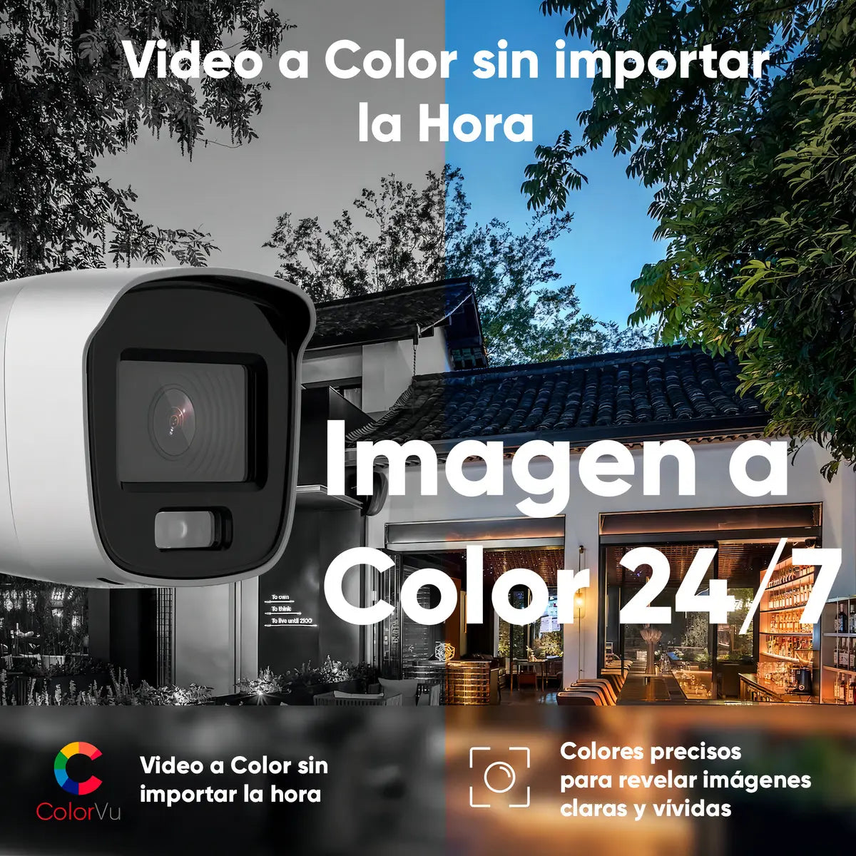 Kit 2 Hilook Cámara De Seguridad Con Microfono Integrado Bala Turbohd 2 Mp Con Imagen A Color 24/7 Colorvu Lite Protección Ip66 Para Uso Exterior + 20 Mts De Luz Blanca Blanco