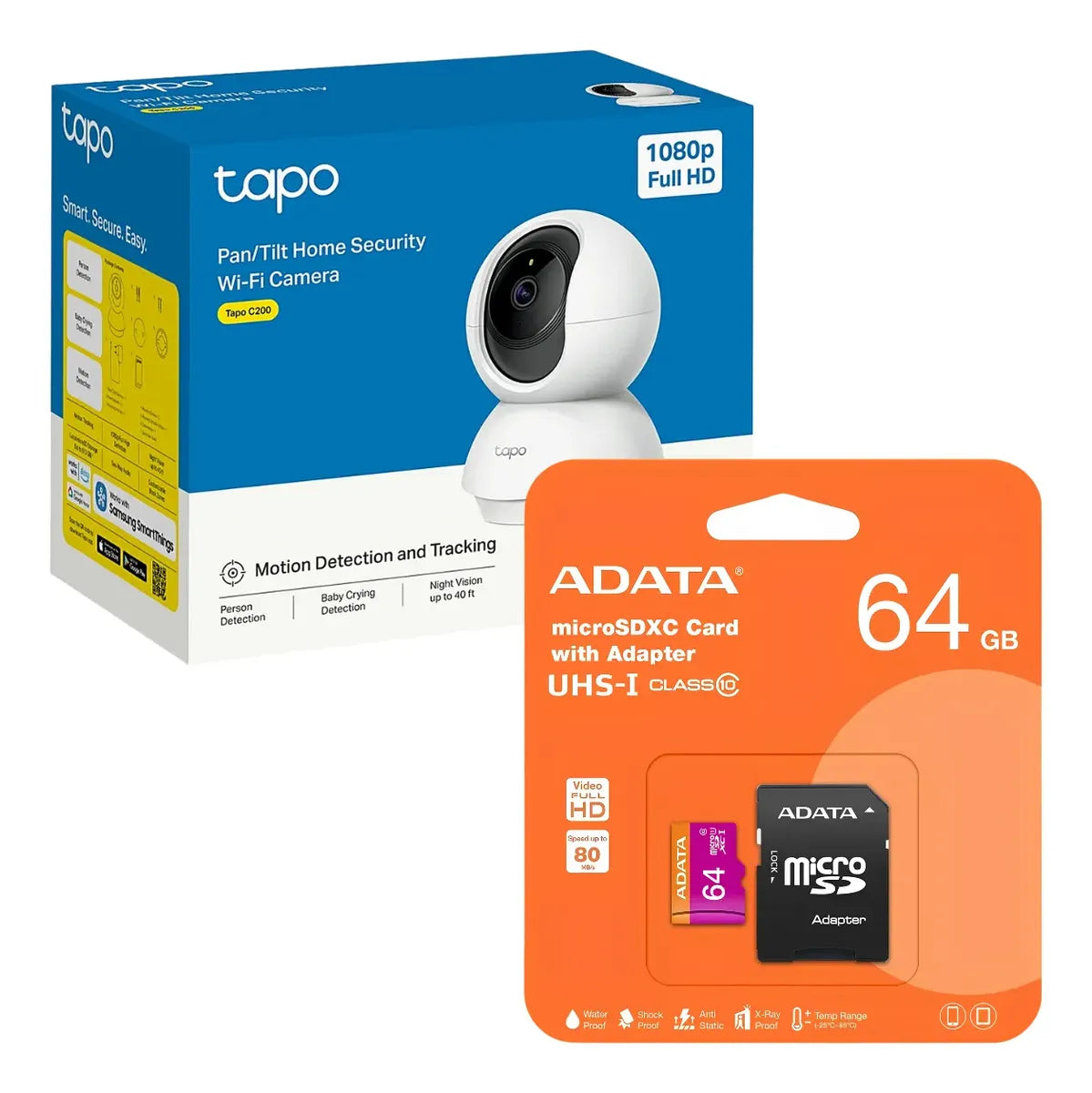 Camaras De Seguridad Tapo C200 Wifi + Micro Sd 64 Gb 4 Pack Blanco