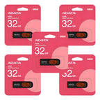 Kit 5 Memorias Usb Adata C008 32gb Retráctil 2.0 Negro Rojo