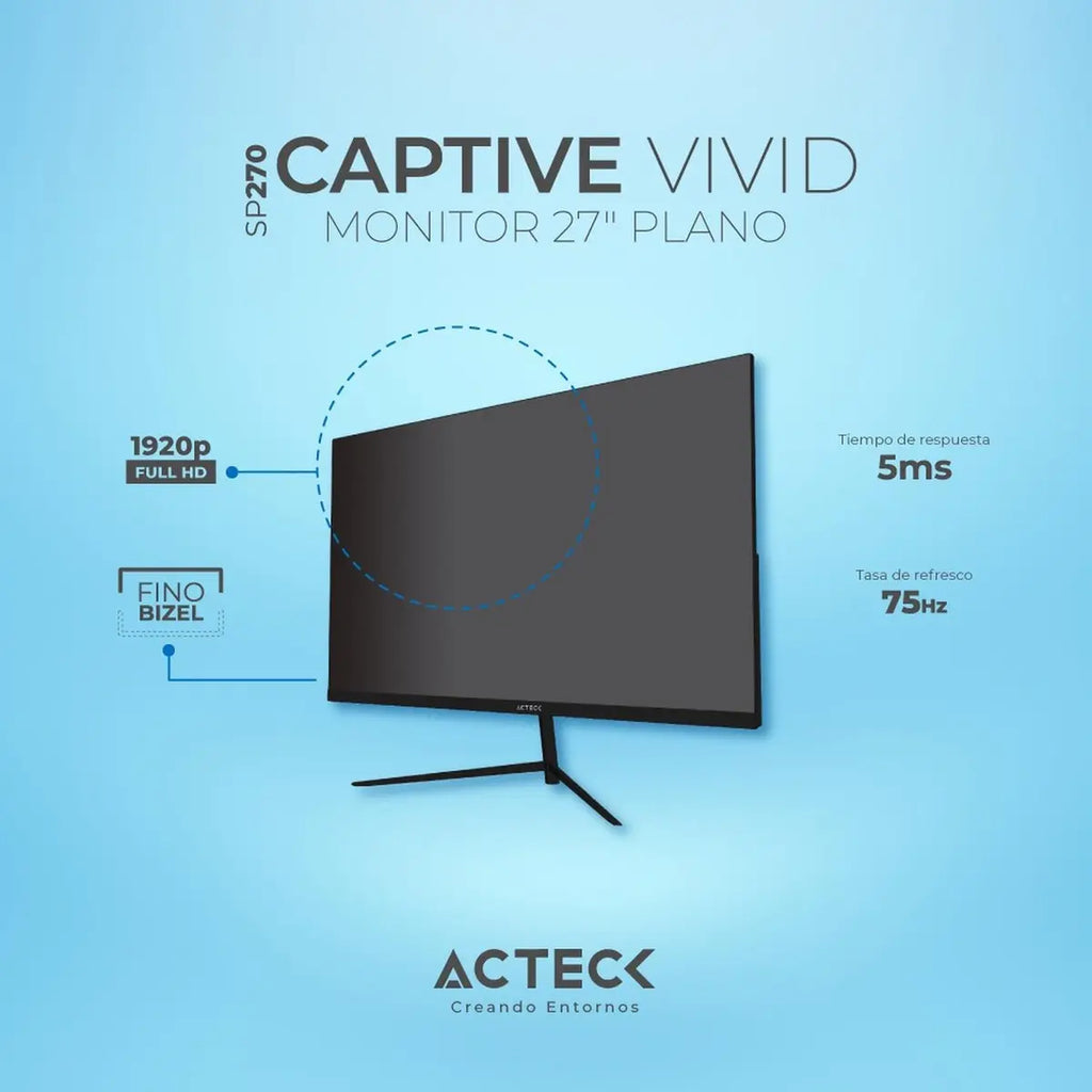 Monitor Para Juegos Acteck Captive Vivid Sp270 5 Ms 75 Hz Fhd Tn Led VGA HDMI AC-935845