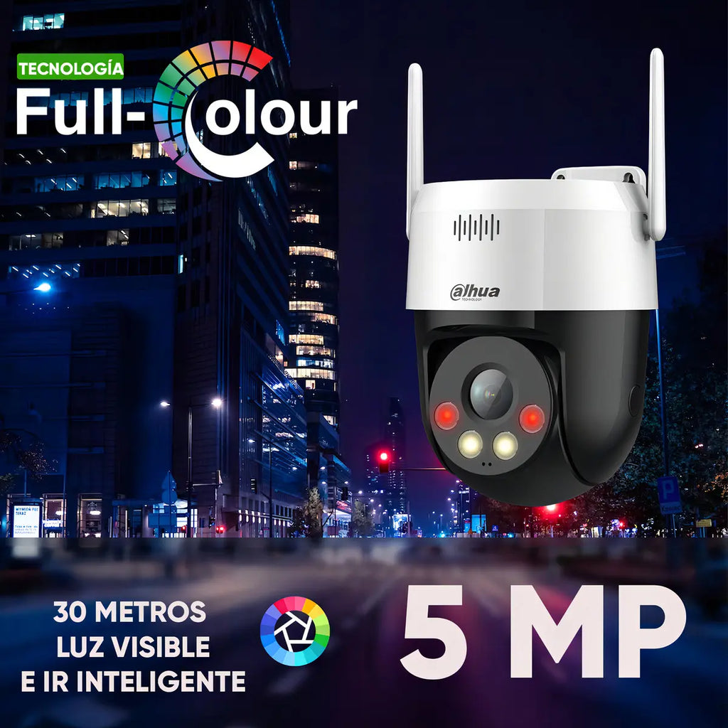 Dahua Cámara Pt Wifi Picoo-a59u-da Resolución 5mp Detección De Humanos Y Vehículos Por Ia Smart Dual Light Audio Bidireccional Protección Ip66 Ranuara Para Microsd Color Blanco