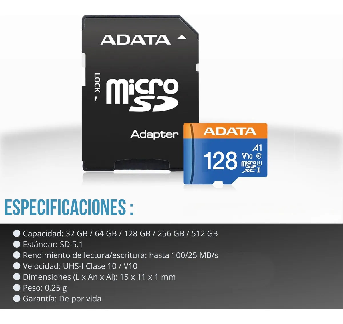 5 Tarjetas Memoria Adata Ausdx128guicl10a1-ra1 Microsd 128gb