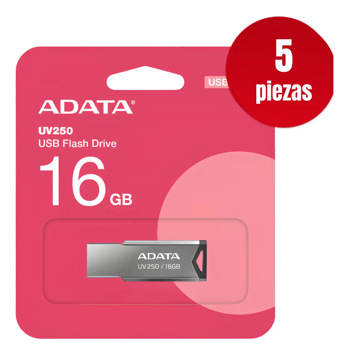 Kit 5 Memoria Usb Adata Auv250-16g-rbk 16gb Usb-a 2.0 Plata