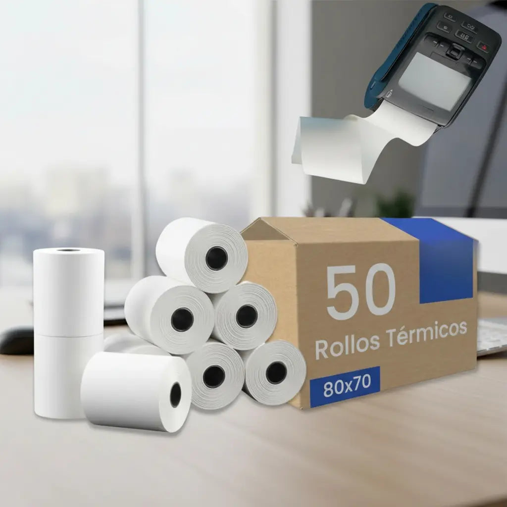 Papel Térmico Pcm 80x70 Mm Impresora De Ticket Pos 50 Rollos Blanco
