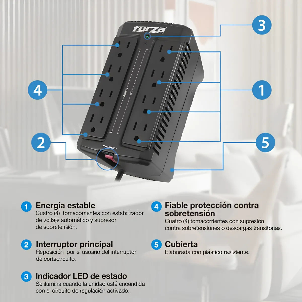 Kit 2 Regulador De Voltaje Forza Fvr-901m 900va 450w 8 Tomas