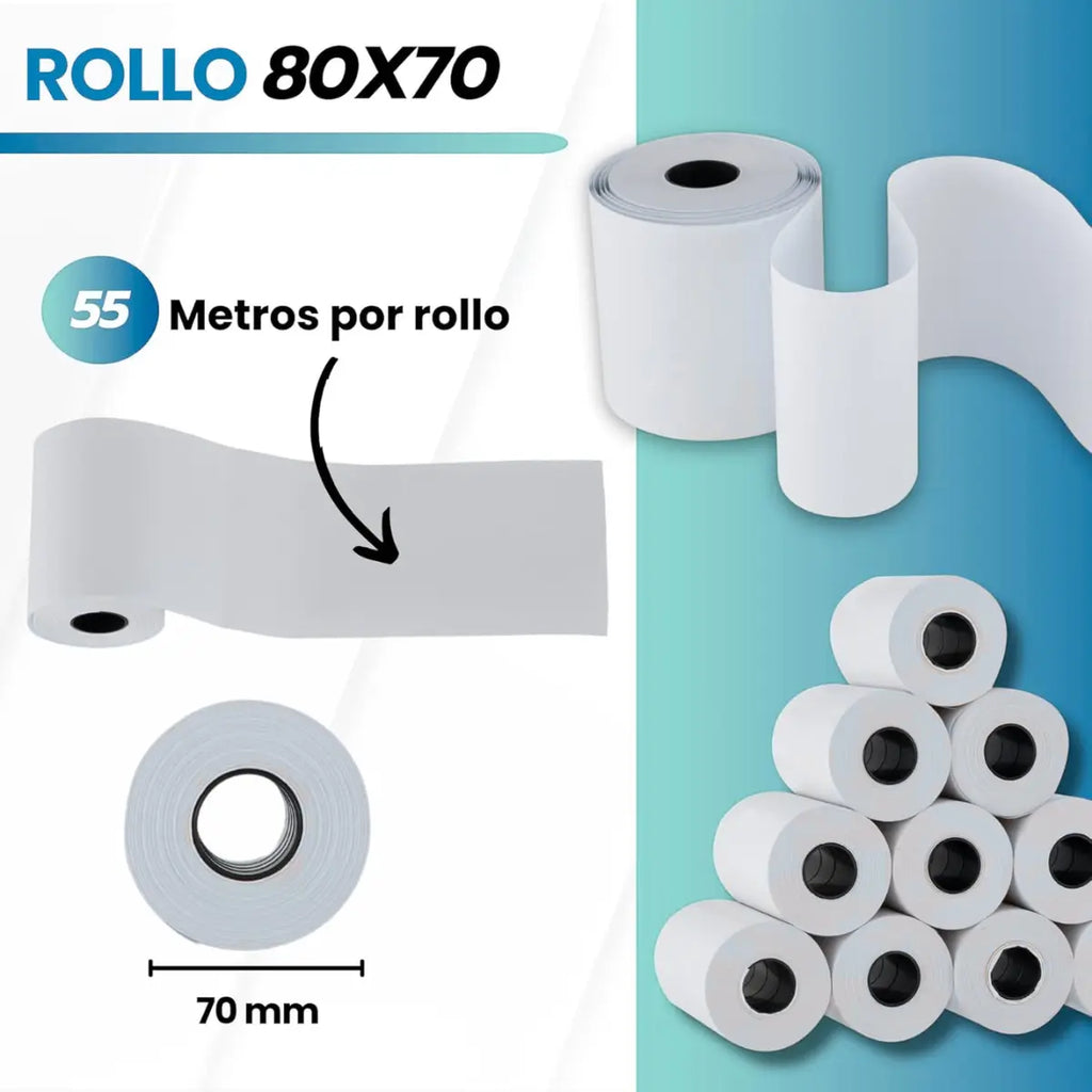 25 Rollos De Papel Térmico Pcm 80x70mm Impresora Ticket Pos