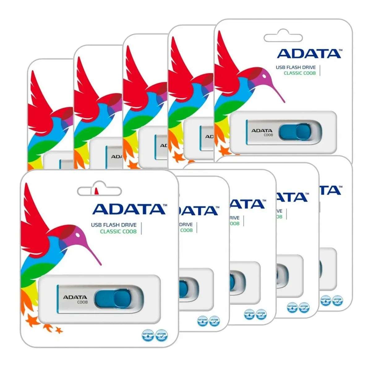 Kit 10 Memoria Usb 16gb Adata Ac008 2.0 Blanco Y Azul Color Blanco/azul Liso