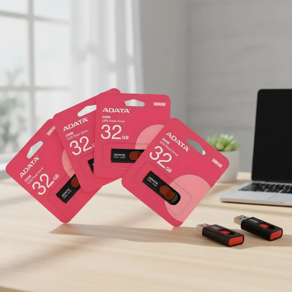 Kit 5 Memorias Usb Adata C008 32gb Retráctil 2.0 Negro Rojo