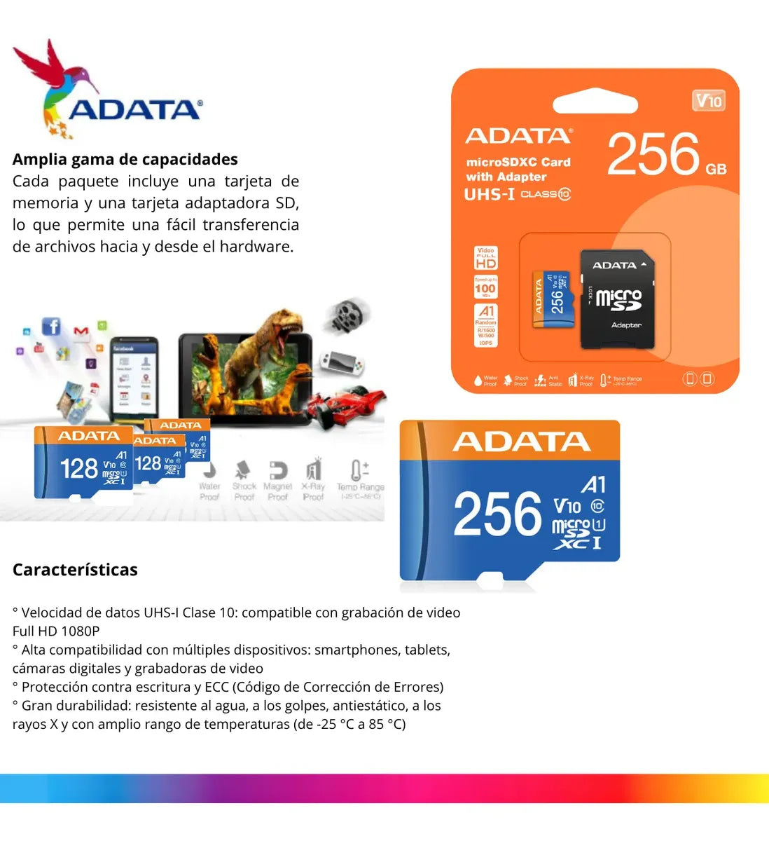 2 Tarjeta Memoria Adata Ausdx256guicl10a1-ra1 Micro Sd 256gb