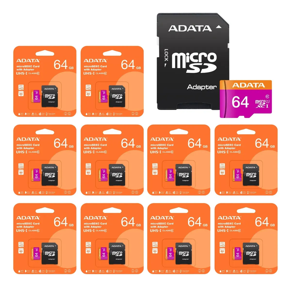 Tarjeta De Memoria Adata Premier 64gb Adaptador Microsd 10pz