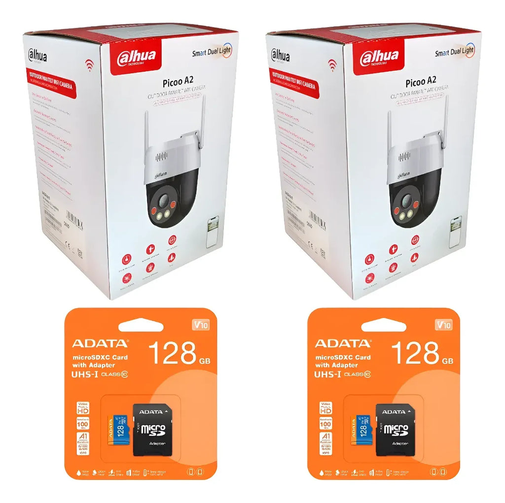 Kit 2 Cámaras Dahua 5mp 3k Wifi Exterior 360° Memoria 128 Gb