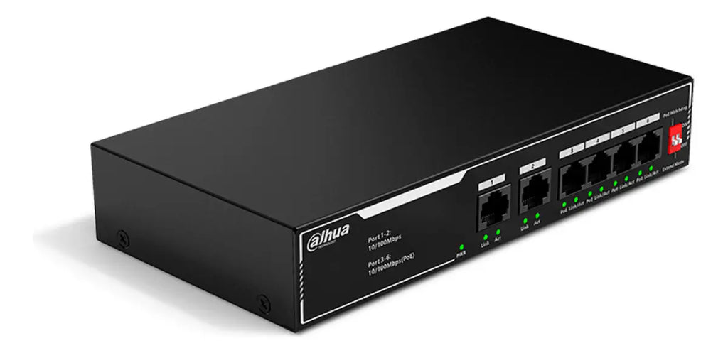 Switch 4 Puertos Poe 10/100 Dahua Sf1006lp 2 Puertos Uplink