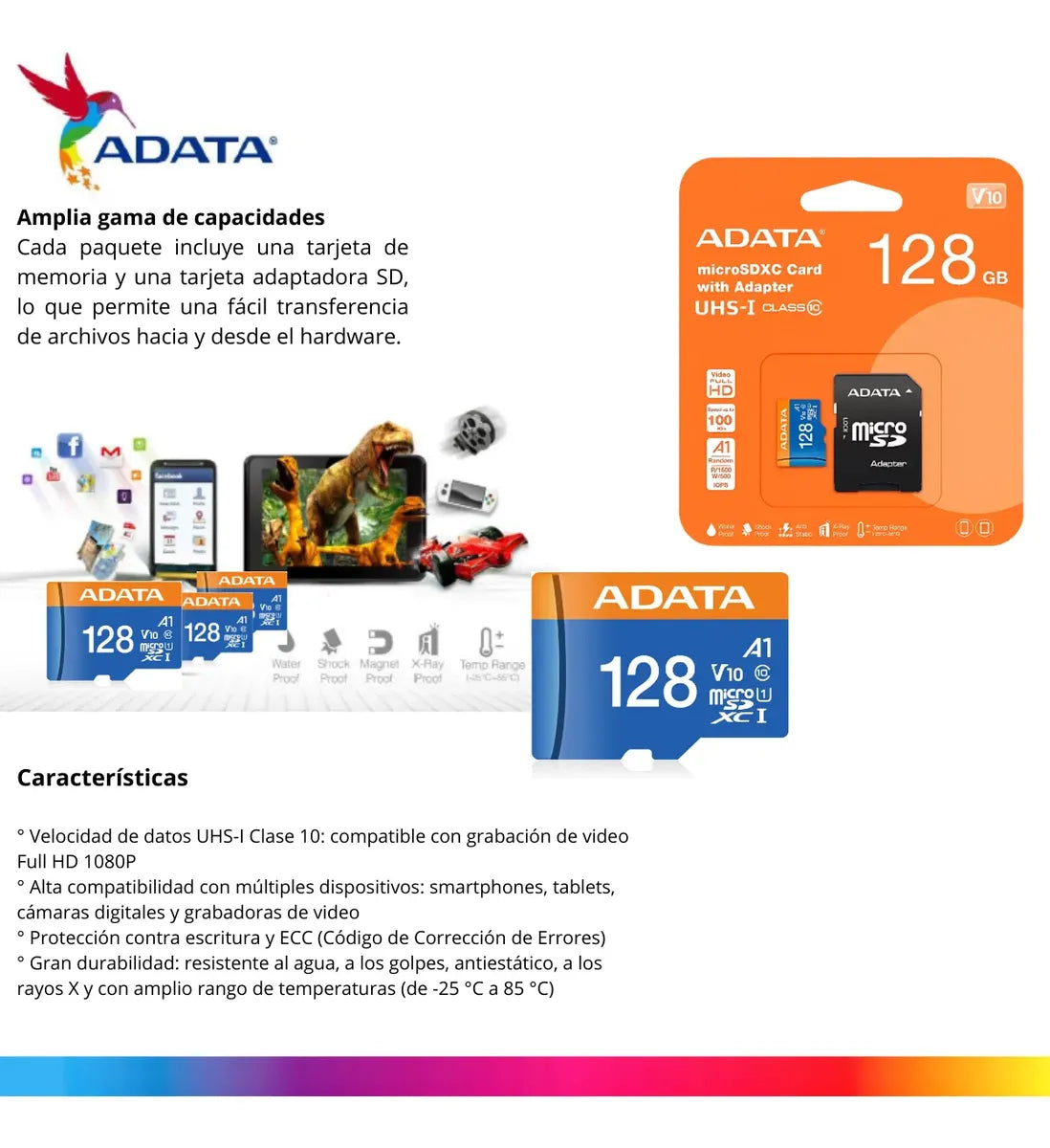 5 Tarjetas Memoria Adata Ausdx128guicl10a1-ra1 Microsd 128gb