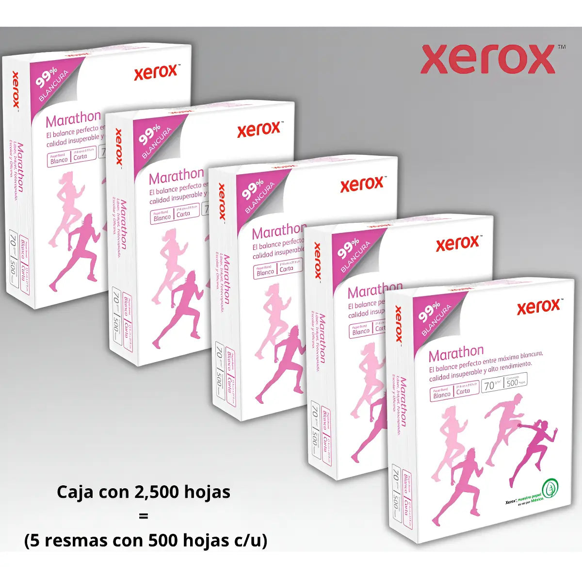 Papel Xerox Marathon Carta 70g Caja Con 2500 Hojas 5 Resmas