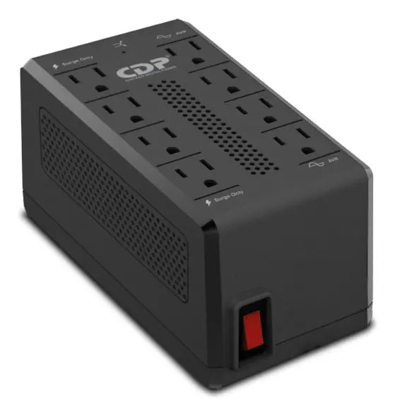Regulador De Voltaje Cdp Ravr1408 Supresor De Picos 8 Contac Color Negro