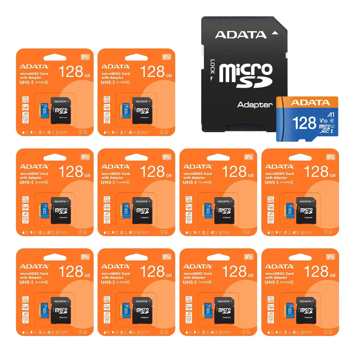 10 Tarjeta Memoria Microsd Adata 128gb Clase10 Adaptador A1