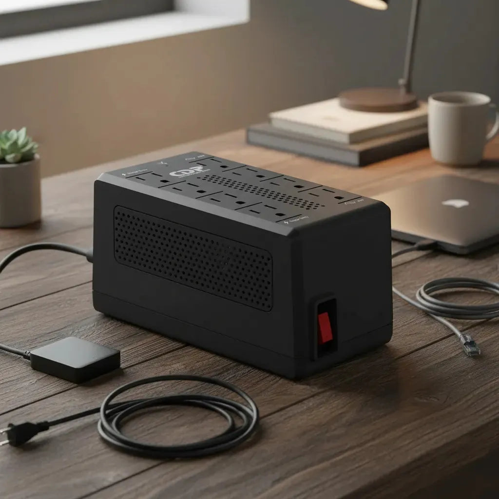 Regulador De Voltaje Cdp Ravr1408 Supresor De Picos 8 Contac Color Negro