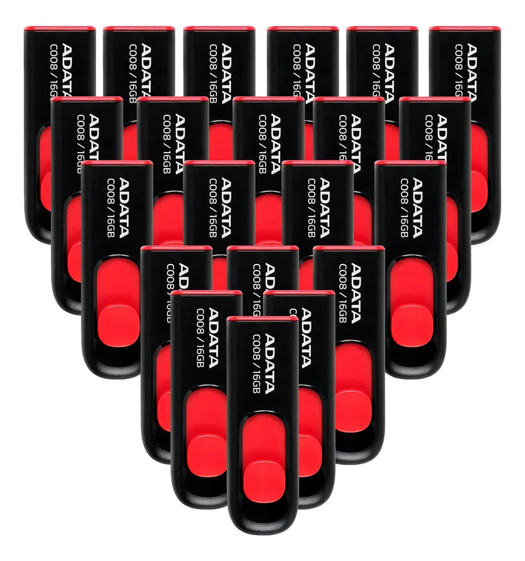 Kit De 20 Memorias Usb Adata C008 16gb 2.0 Ac008-16g-rkd Color Negro/rojo Liso
