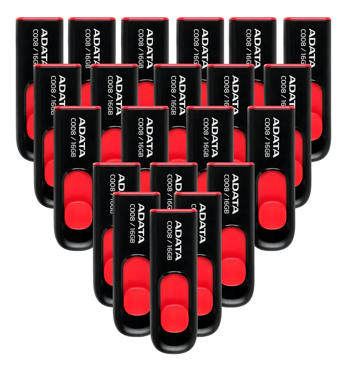 Kit De 20 Memorias Usb Adata C008 16gb 2.0 Ac008-16g-rkd Color Negro/rojo Liso