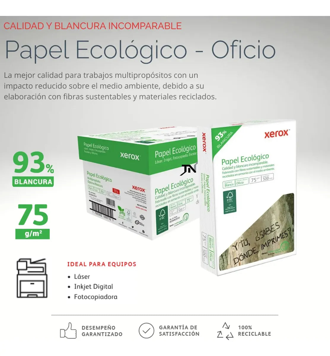 Papel Xerox Ecologic Blanco Tamaño Oficio Caja Cn 5000 Hojas