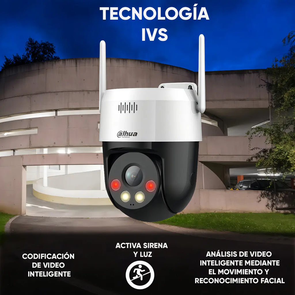 Dahua Cámara Pt Wifi Picoo-a59u-da Resolución 5mp Detección De Humanos Y Vehículos Por Ia Smart Dual Light Audio Bidireccional Protección Ip66 Ranuara Para Microsd Color Blanco
