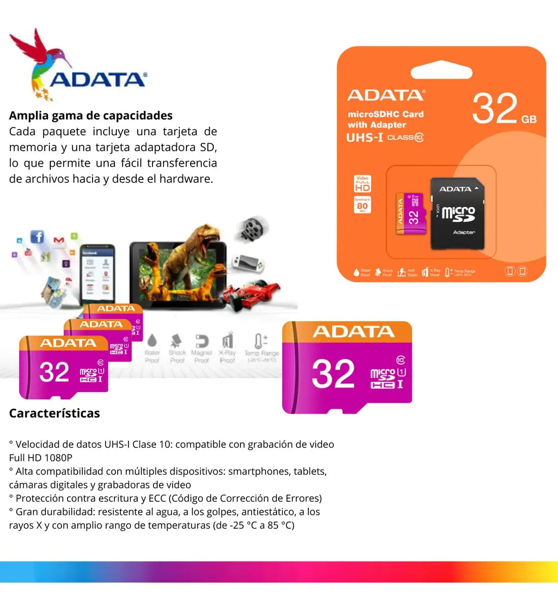 2 Tarjeta De Memoria Adata Ausdh32guicl10-ra1 Microsd 32 Gb