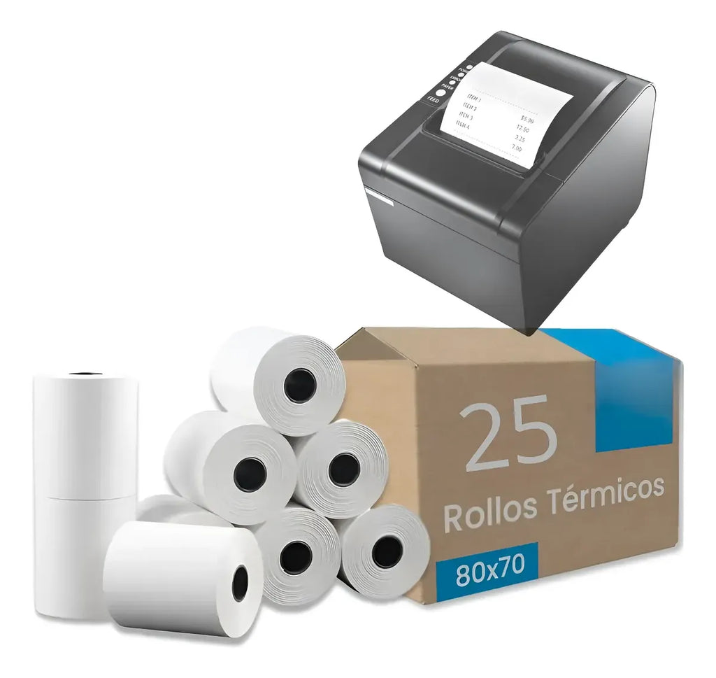 25 Rollos De Papel Térmico Pcm 80x70mm Impresora Ticket Pos