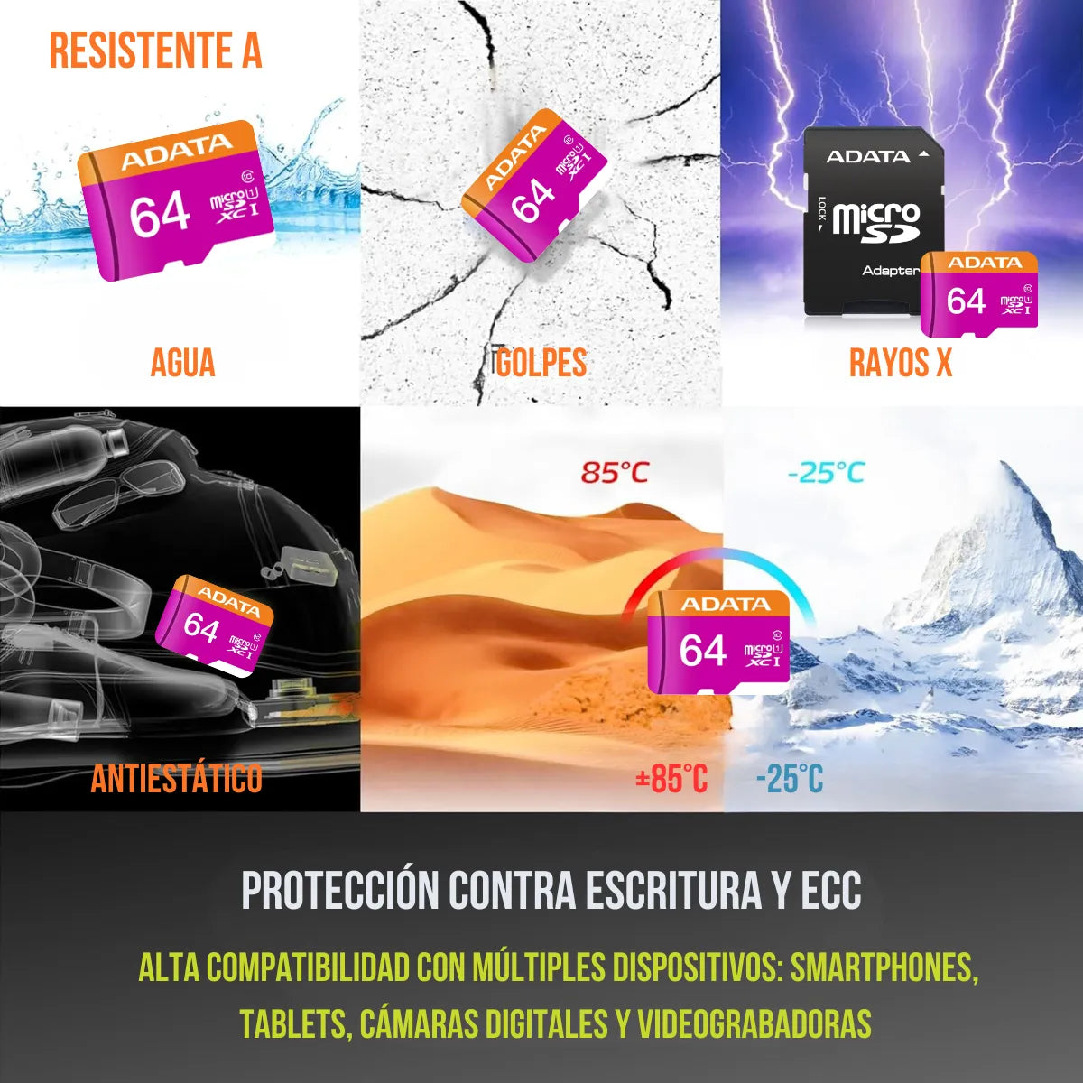 Tarjeta De Memoria Adata Premier 64gb Adaptador Microsd 10pz