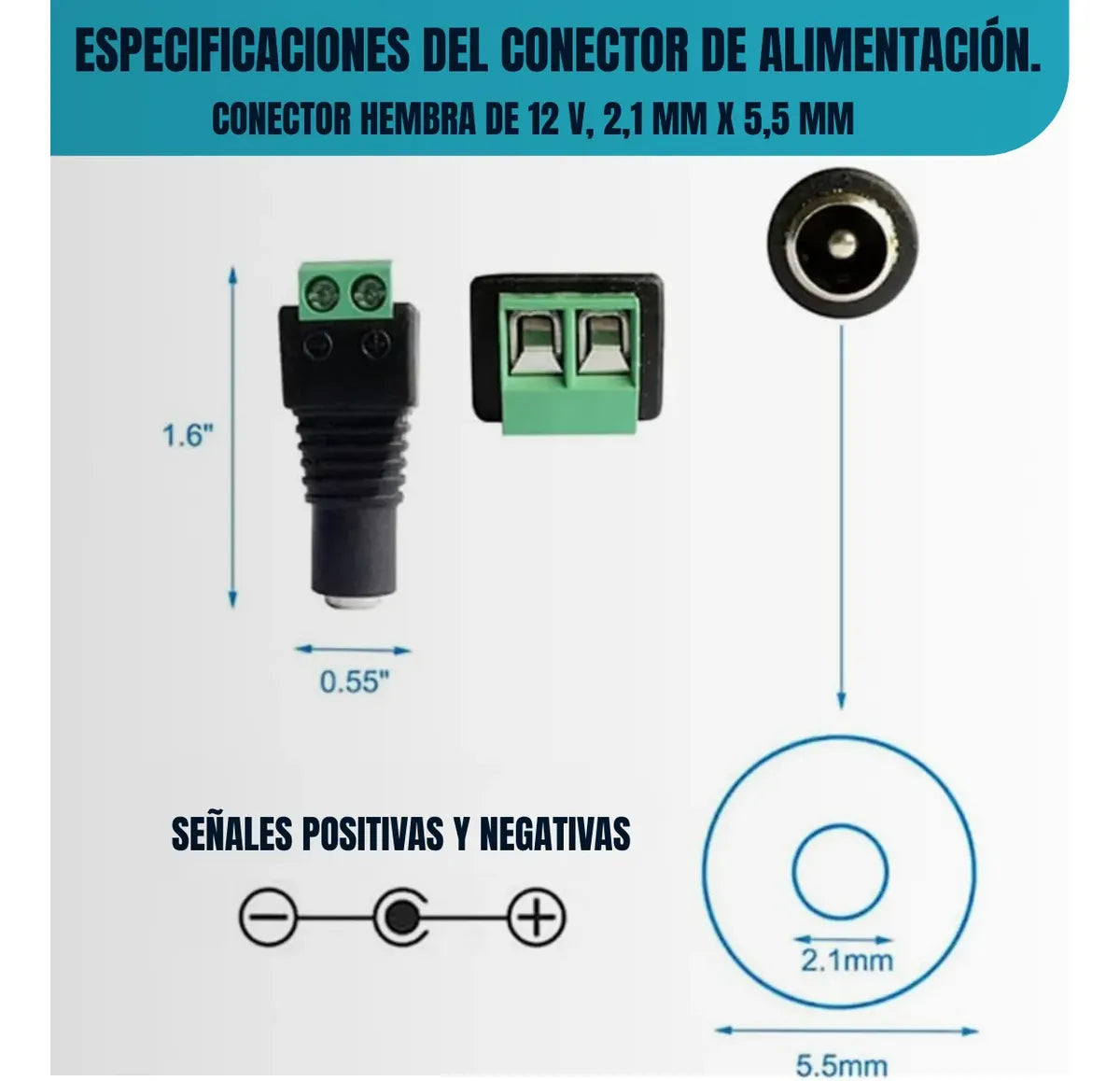 Dahua Conector Dc Hembra 2.1x5.5 Mm Para Cctv Y Led 10 Pieza Verde